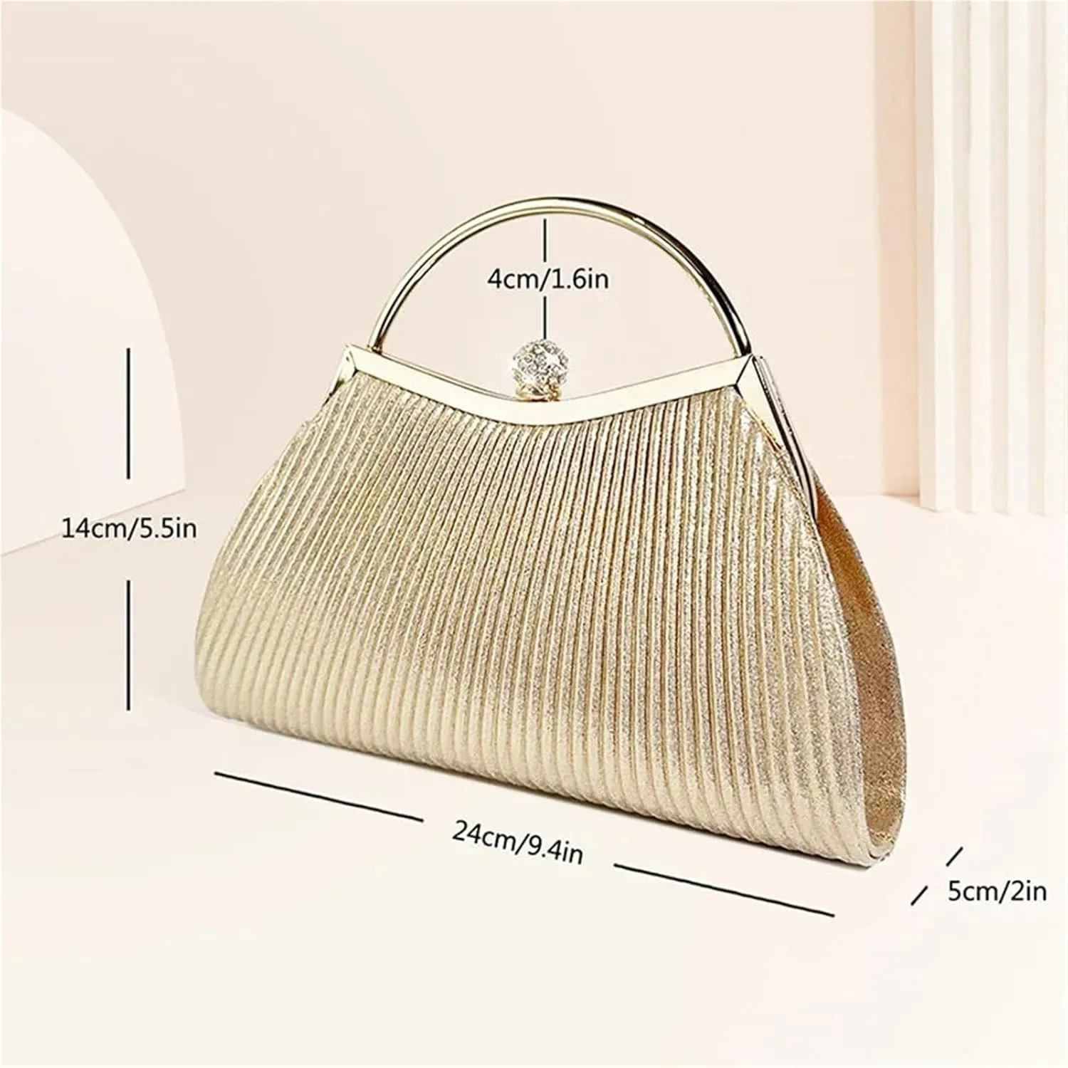 Pleated Evening Handbag Women Top Handle Clutch Wedding Dressed Clip Bag Diamond Party Purse