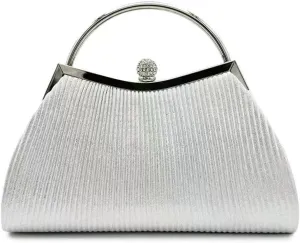 Pleated Evening Handbag Women Top Handle Clutch Wedding Dressed Clip Bag Diamond Party Purse