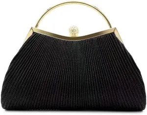 Pleated Evening Handbag Women Top Handle Clutch Wedding Dressed Clip Bag Diamond Party Purse