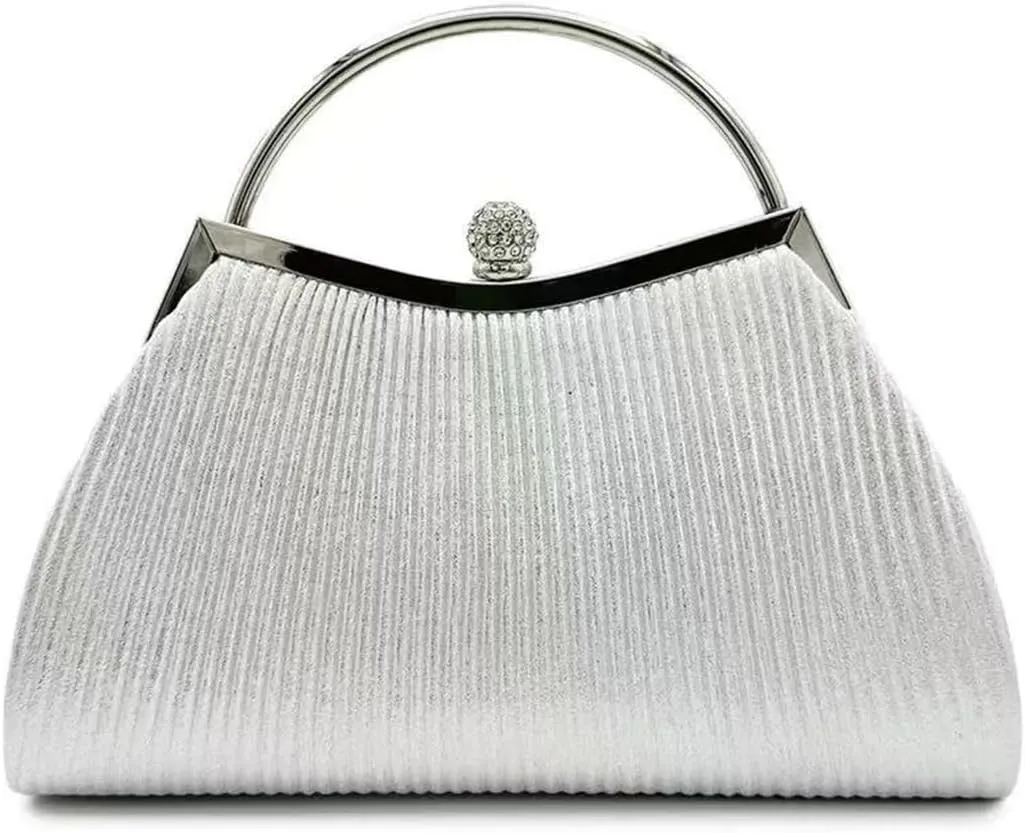 Pleated Evening Handbag Women Top Handle Clutch Wedding Dressed Clip Bag Diamond Party Purse