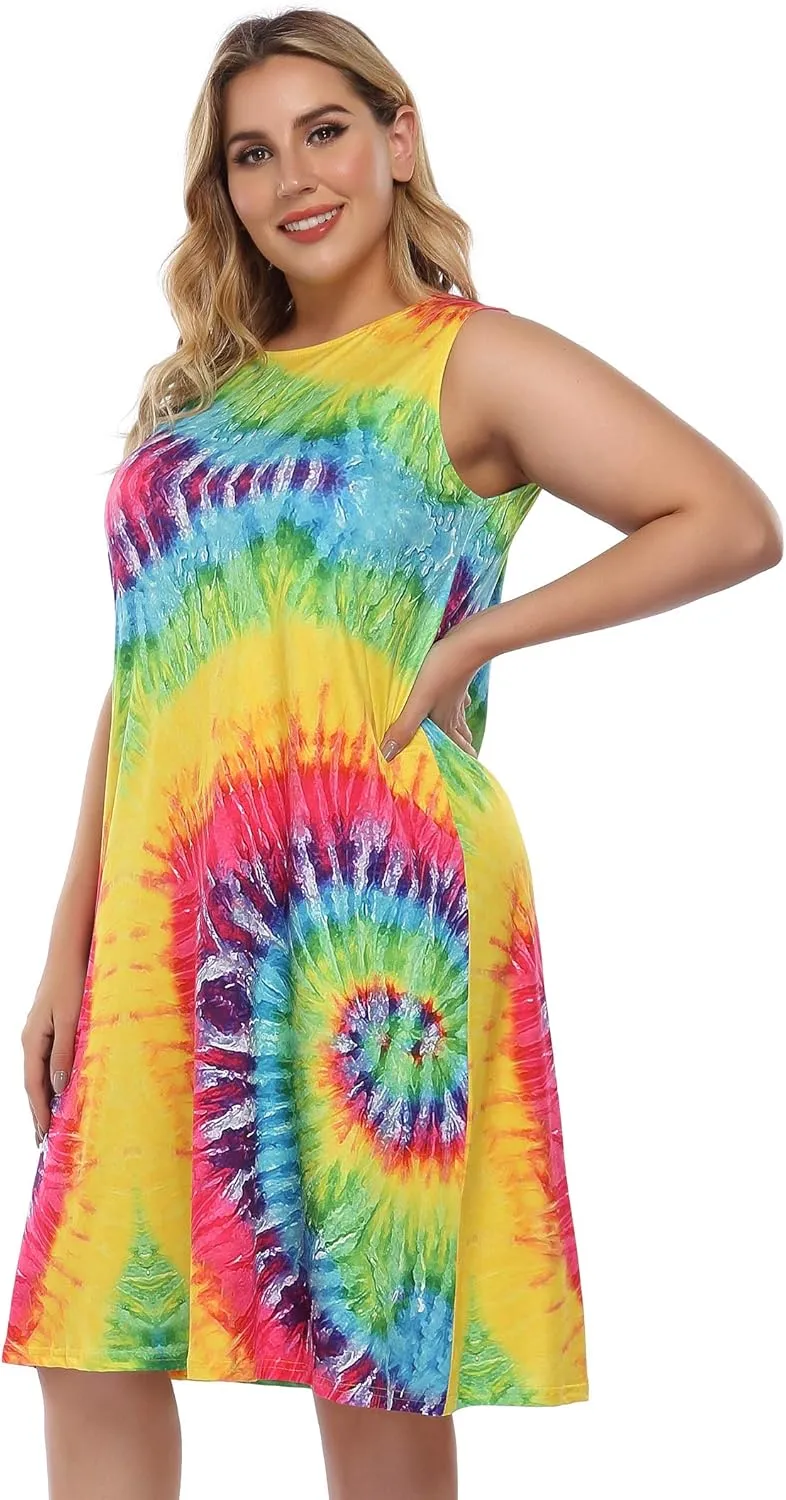 Plus Size Dress Women's V Neck Front Knotted Wrap A-Line Dress Plus Size Knee Length Midi Swing Dress for Curvy Women