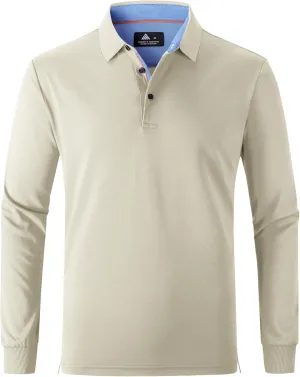 Polo Shirts for Men Long Sleeve Moisture Wicking Golf Polos Casual Travel Performance Collar Shirts