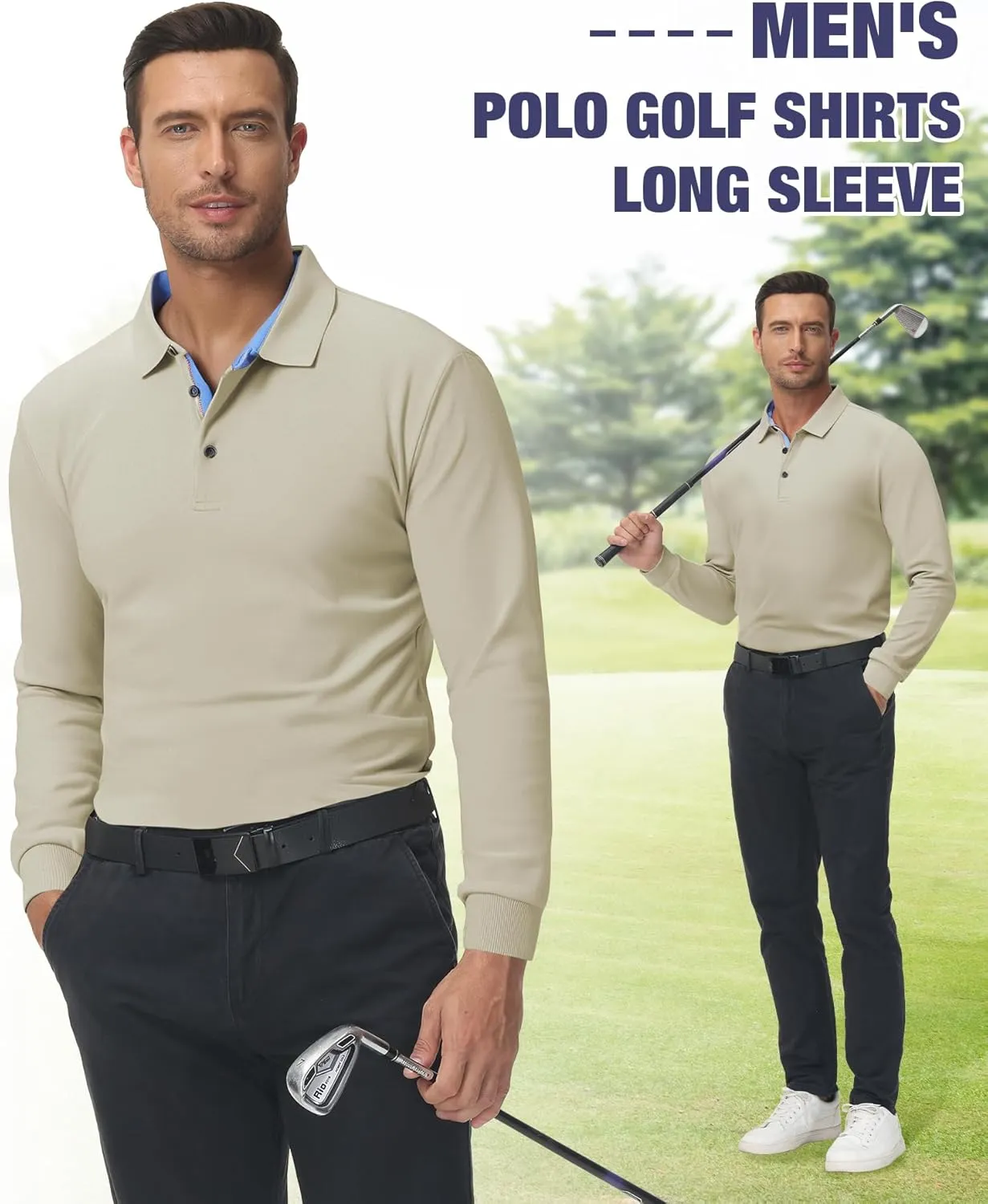 Polo Shirts for Men Long Sleeve Moisture Wicking Golf Polos Casual Travel Performance Collar Shirts