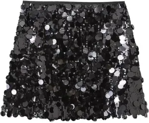 RanRui Sequin Mini Skirt for Women - High Waist, Satin