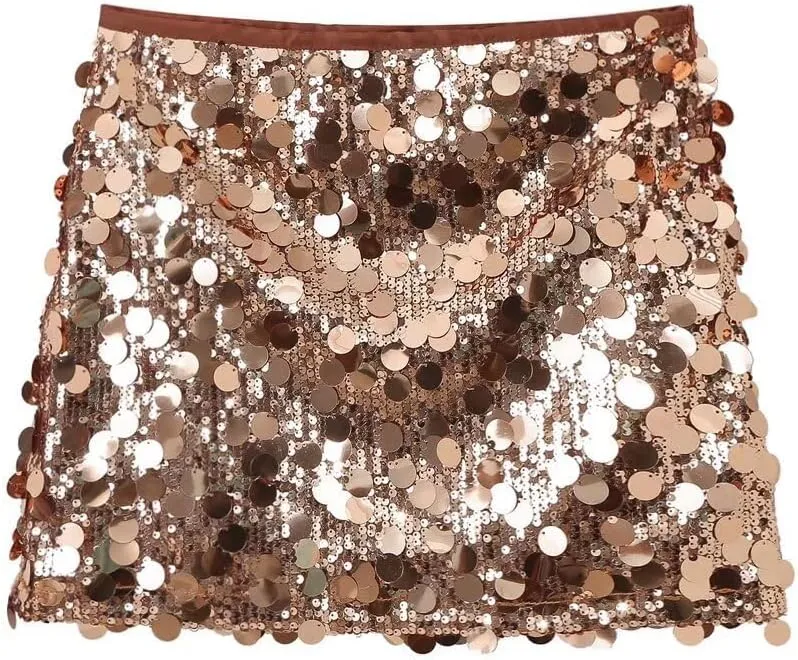 RanRui Sequin Mini Skirt for Women - High Waist, Satin
