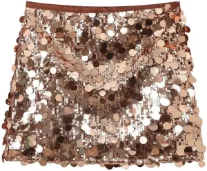 RanRui Sequin Mini Skirt for Women - High Waist, Satin