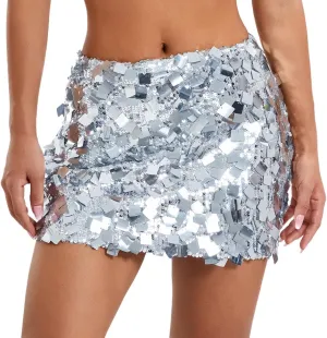 RanRui Sequin Skirt for Women Irregular Sequin Fashion Short Miniskirt Skirt Sequin Mini Skirt,