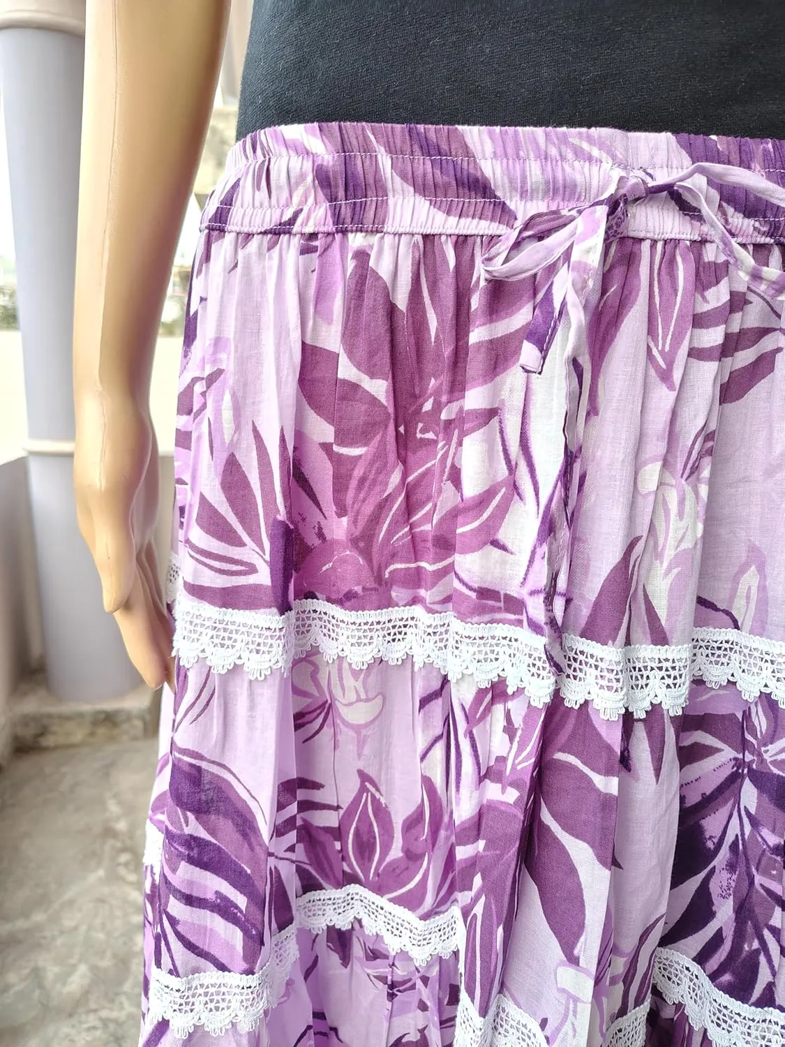 Rastogi Handicrafts Women's Boho Maxi Skirt, Paisley Floral Print, Geometric Pattern, Waist, Long Flowy Design