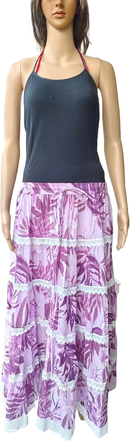 Rastogi Handicrafts Women's Boho Maxi Skirt, Paisley Floral Print, Geometric Pattern, Waist, Long Flowy Design