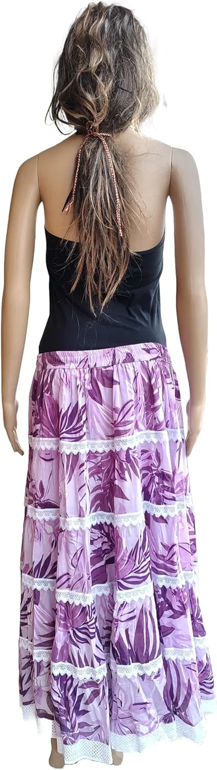 Rastogi Handicrafts Women's Boho Maxi Skirt, Paisley Floral Print, Geometric Pattern, Waist, Long Flowy Design