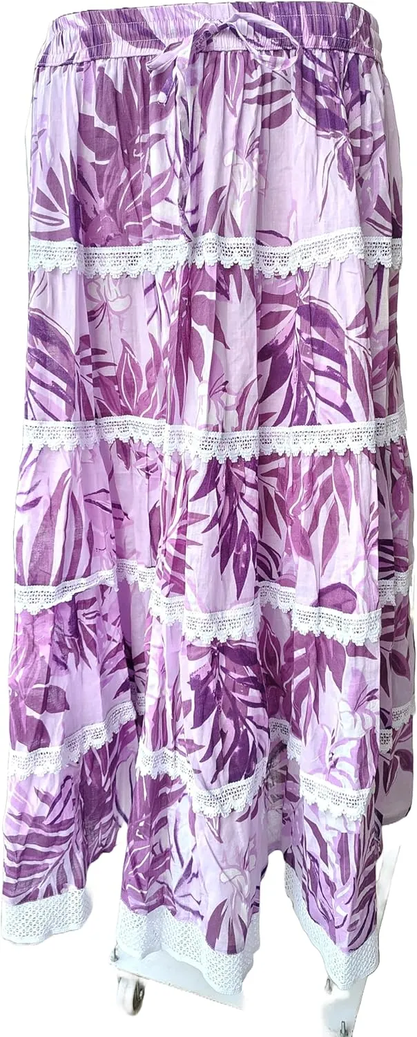 Rastogi Handicrafts Women's Boho Maxi Skirt, Paisley Floral Print, Geometric Pattern, Waist, Long Flowy Design
