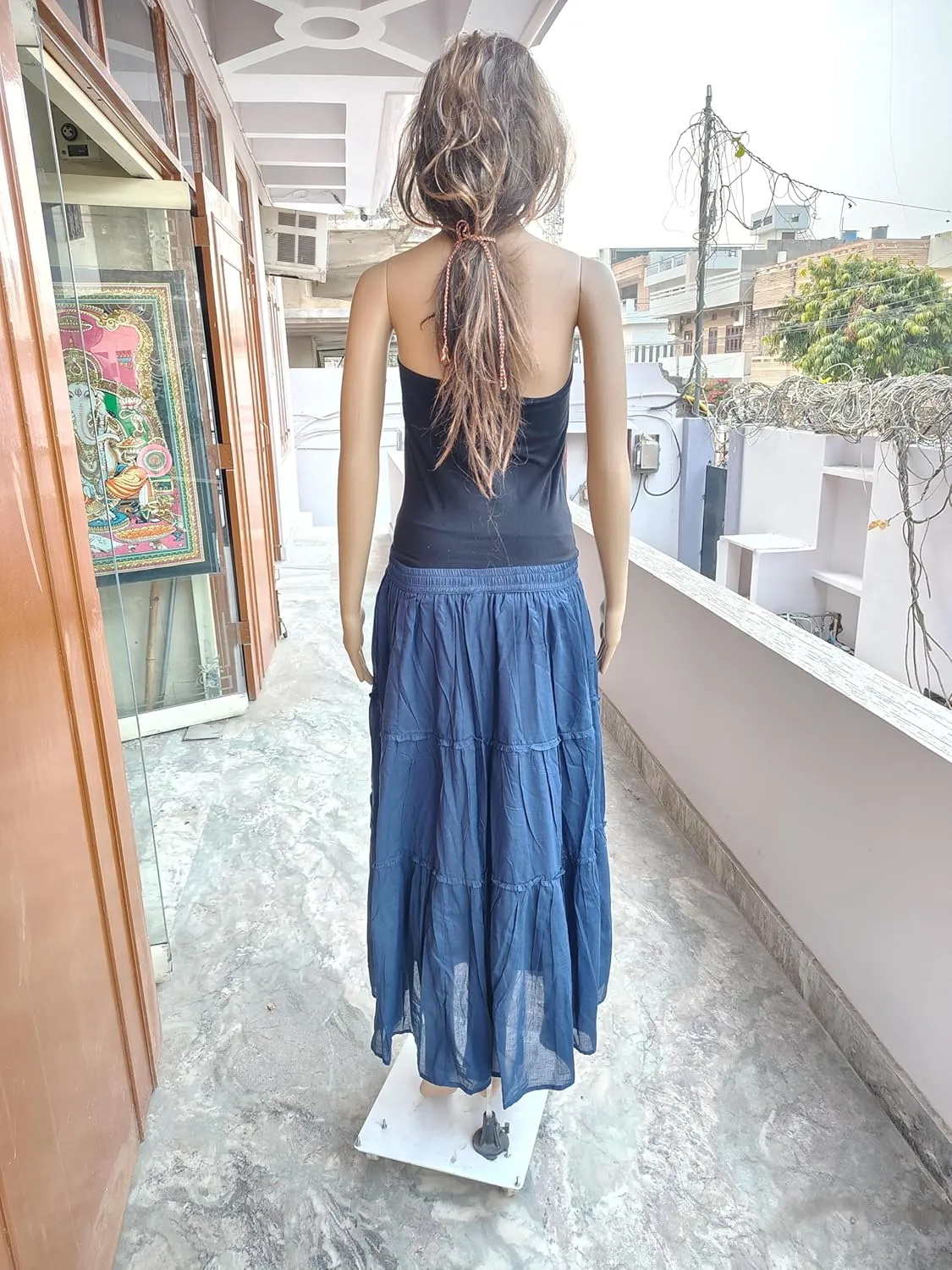 Rastogi Handicrafts Women's Boho Maxi Skirt, Paisley Floral Print, Geometric Pattern, Waist, Long Flowy Design