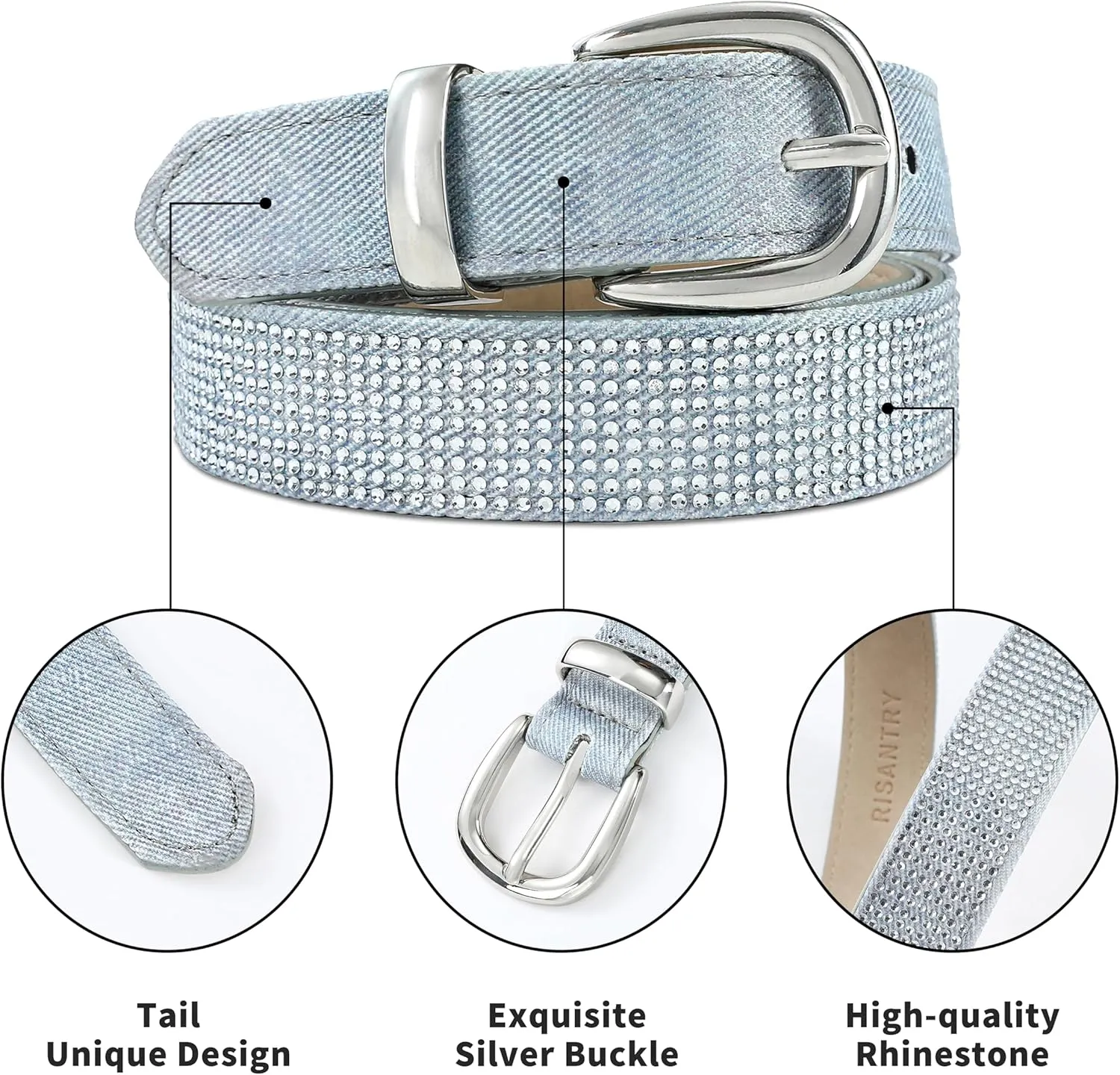 Rhinestone Belt for Women, Sparkly Diamond Belts for Womens Dresses, Ladies Glitter Belts for Jeans