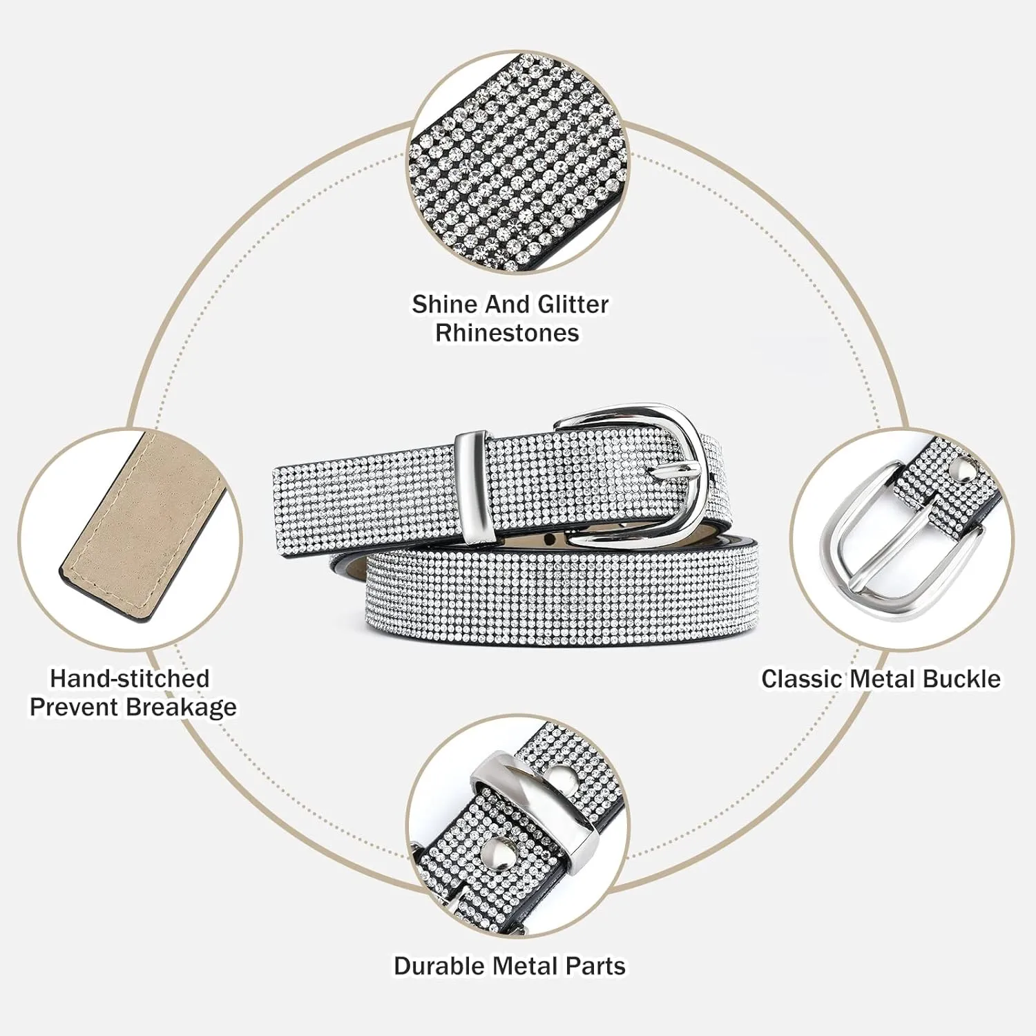 Rhinestone Belt for Women, Sparkly Diamond Belts for Womens Dresses, Ladies Glitter Belts for Jeans