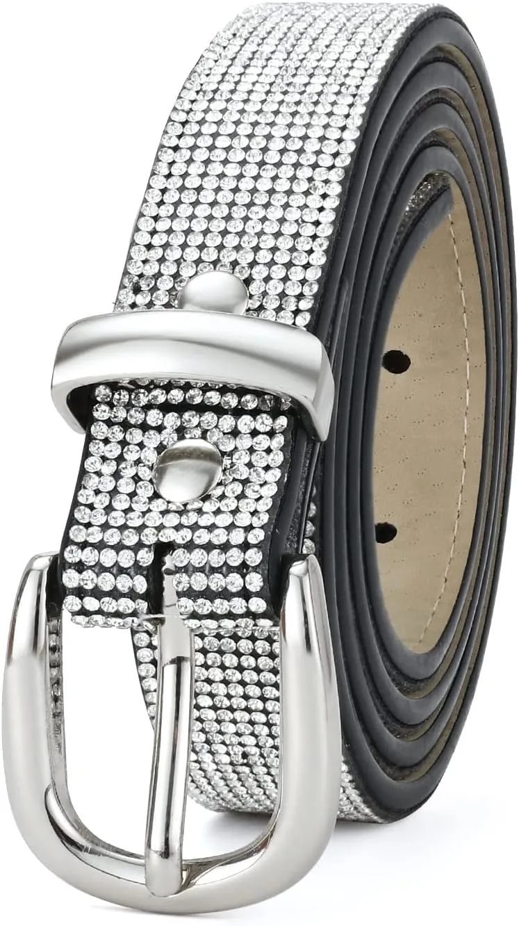 Rhinestone Belt for Women, Sparkly Diamond Belts for Womens Dresses, Ladies Glitter Belts for Jeans