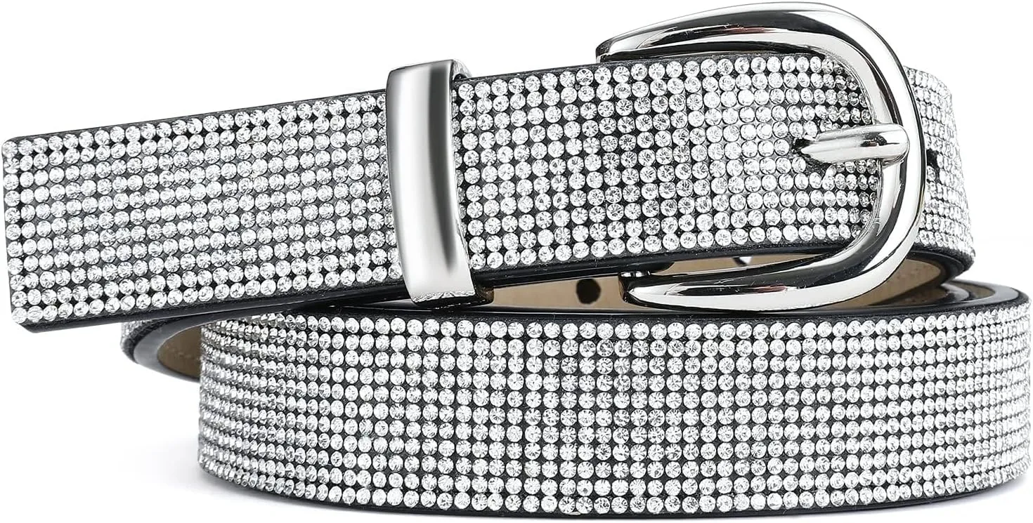 Rhinestone Belt for Women, Sparkly Diamond Belts for Womens Dresses, Ladies Glitter Belts for Jeans