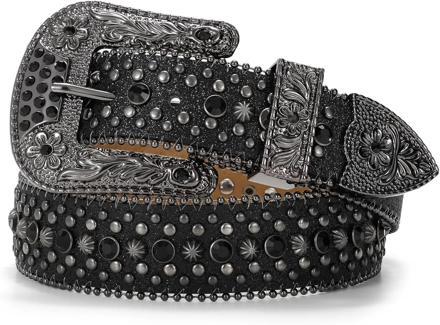 Rhinestone Belt Goth Bling Belts for Women and Men Western Cowboy Cowgirl Belts for Jeans, Halloween Belt