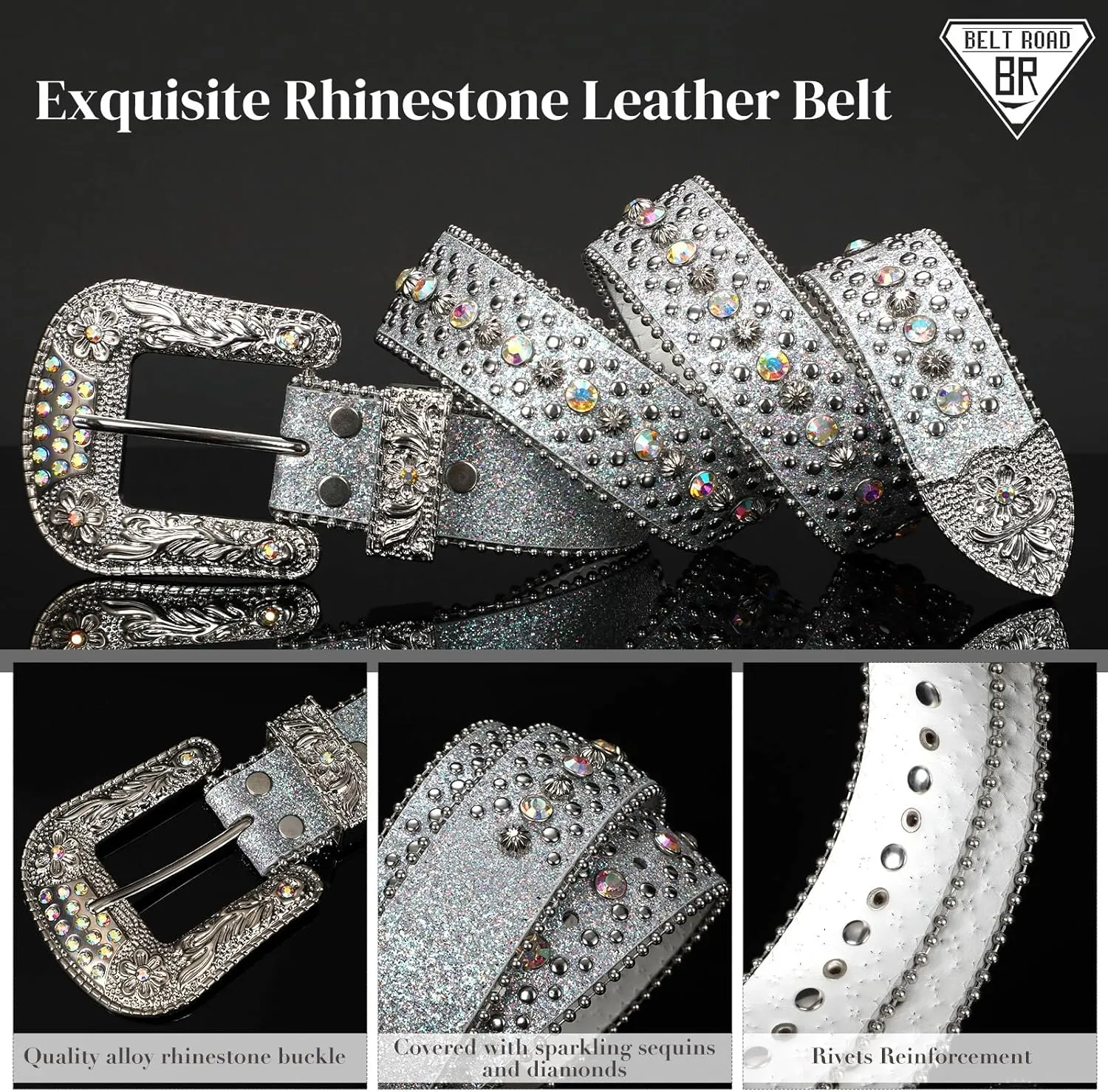 Rhinestone Belt Goth Bling Belts for Women and Men Western Cowboy Cowgirl Belts for Jeans, Halloween Belt