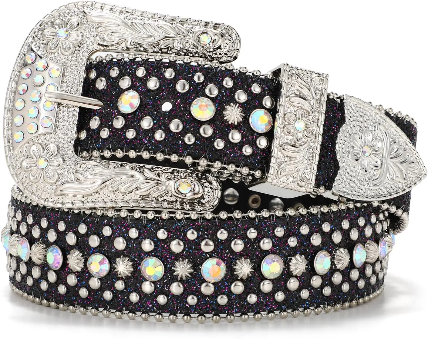 Rhinestone Belt Goth Bling Belts for Women and Men Western Cowboy Cowgirl Belts for Jeans, Halloween Belt