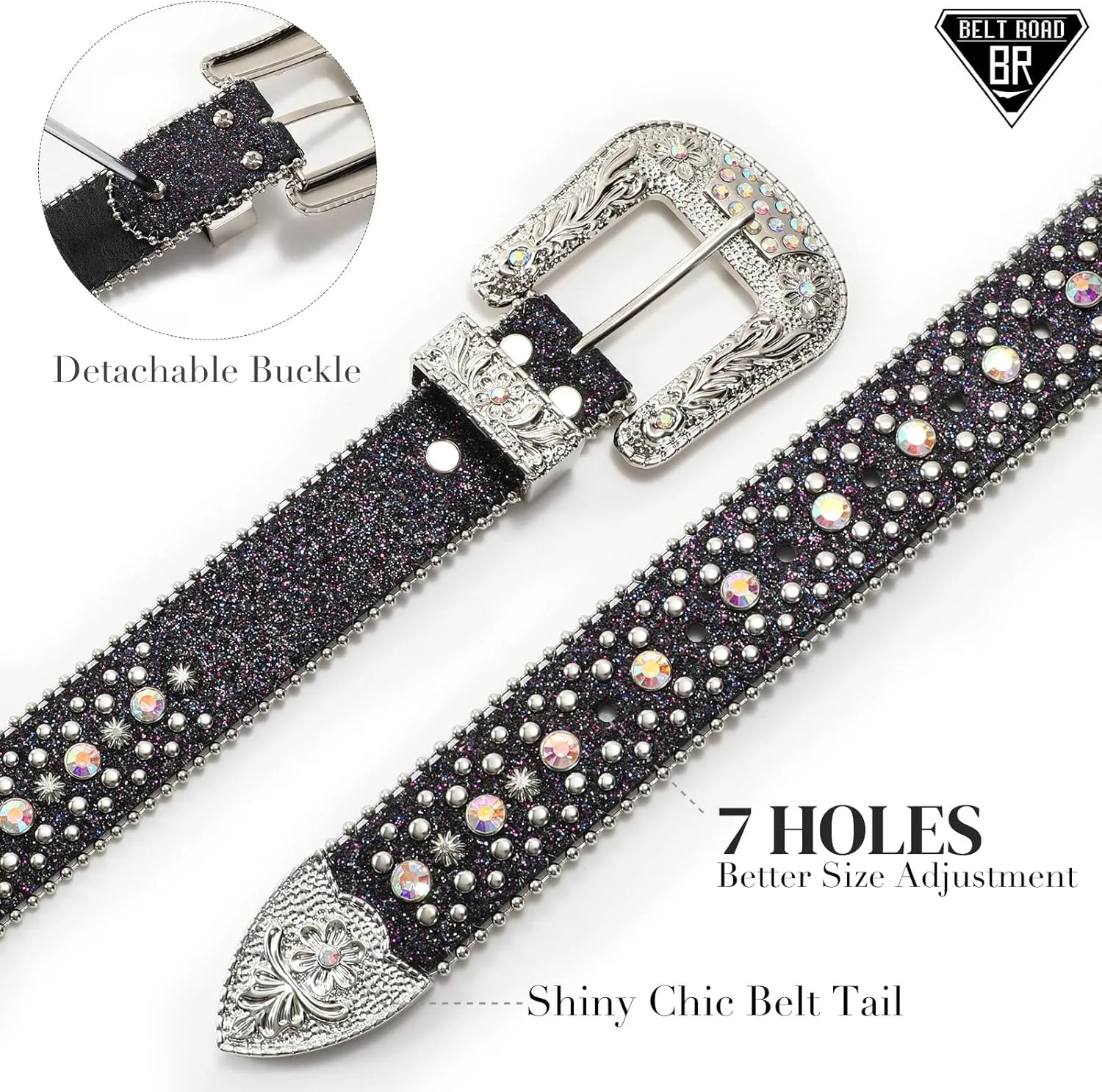 Rhinestone Belt Goth Bling Belts for Women and Men Western Cowboy Cowgirl Belts for Jeans, Halloween Belt