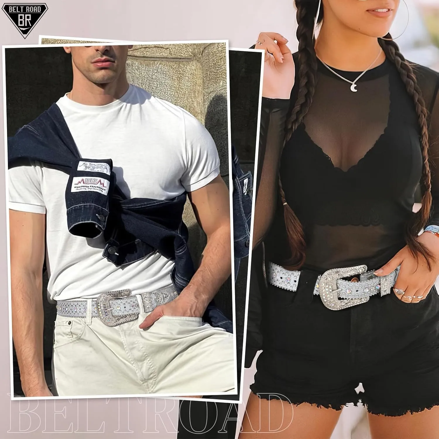 Rhinestone Belt Goth Bling Belts for Women and Men Western Cowboy Cowgirl Belts for Jeans, Halloween Belt