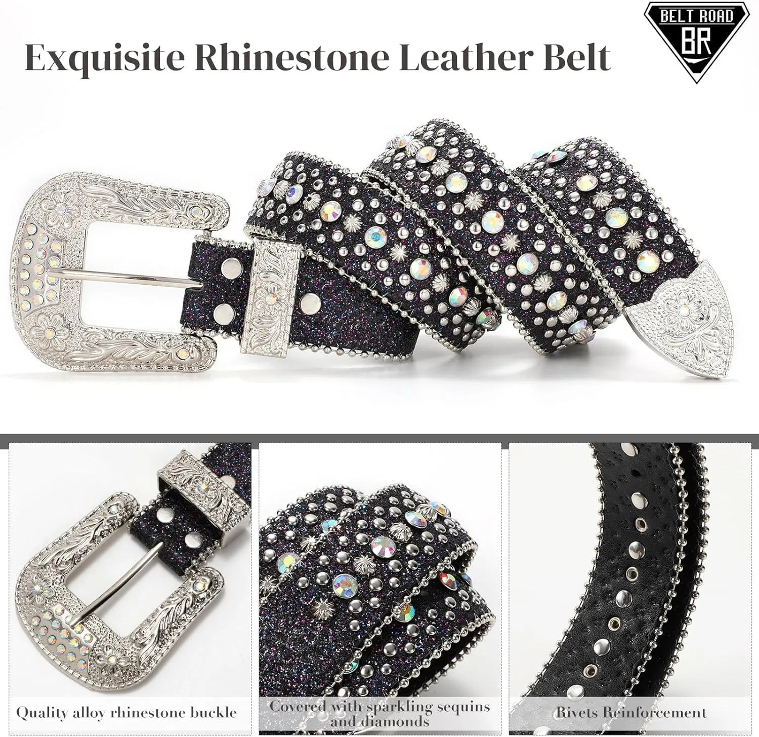 Rhinestone Belt Goth Bling Belts for Women and Men Western Cowboy Cowgirl Belts for Jeans, Halloween Belt
