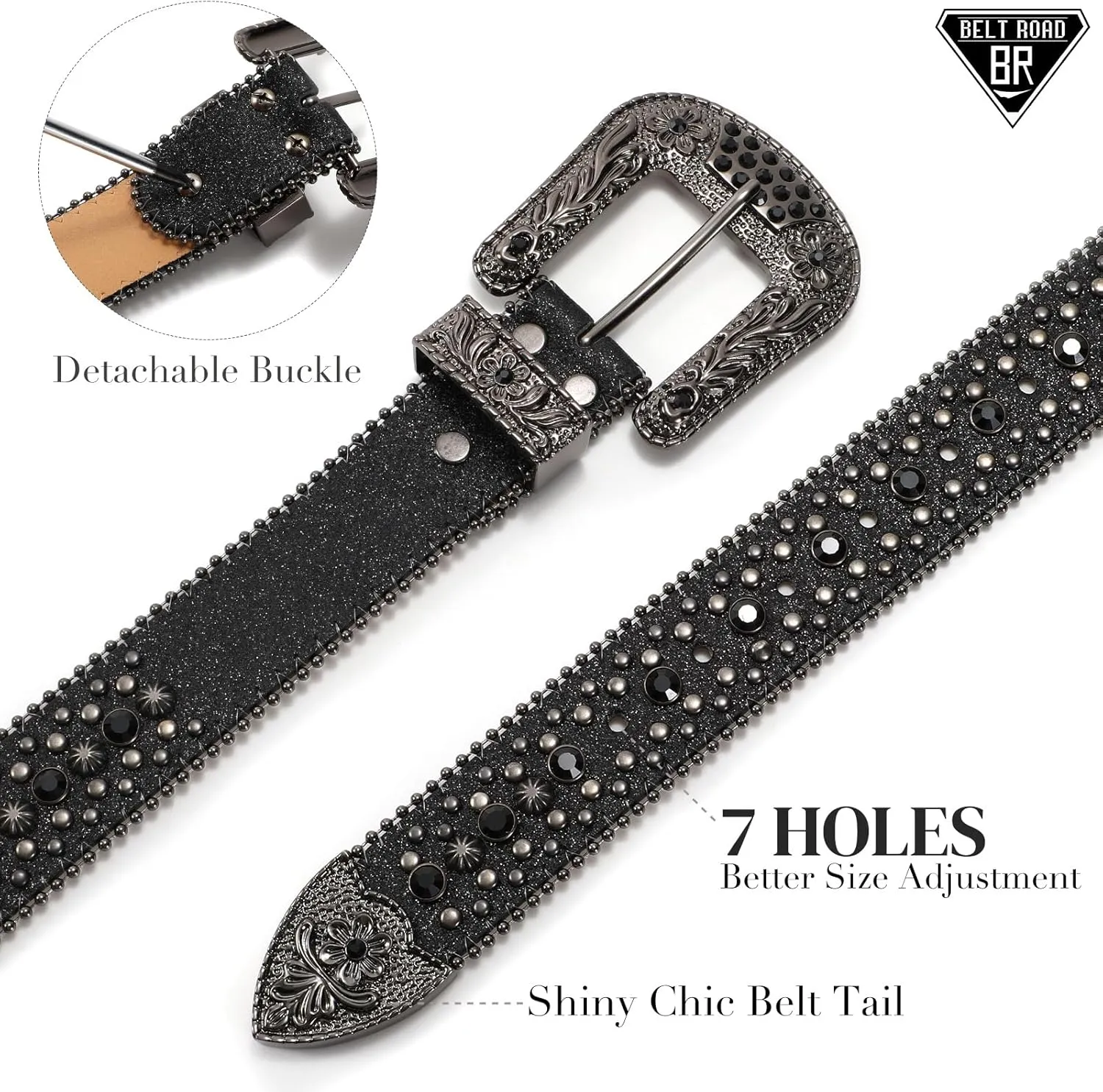 Rhinestone Belt Goth Bling Belts for Women and Men Western Cowboy Cowgirl Belts for Jeans, Halloween Belt