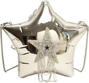 Rhinestone Tassel Acrylic Star Shoulder Bag Chain Crossbody Cute Evening Clutch