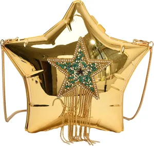 Rhinestone Tassel Acrylic Star Shoulder Bag Chain Crossbody Cute Evening Clutch
