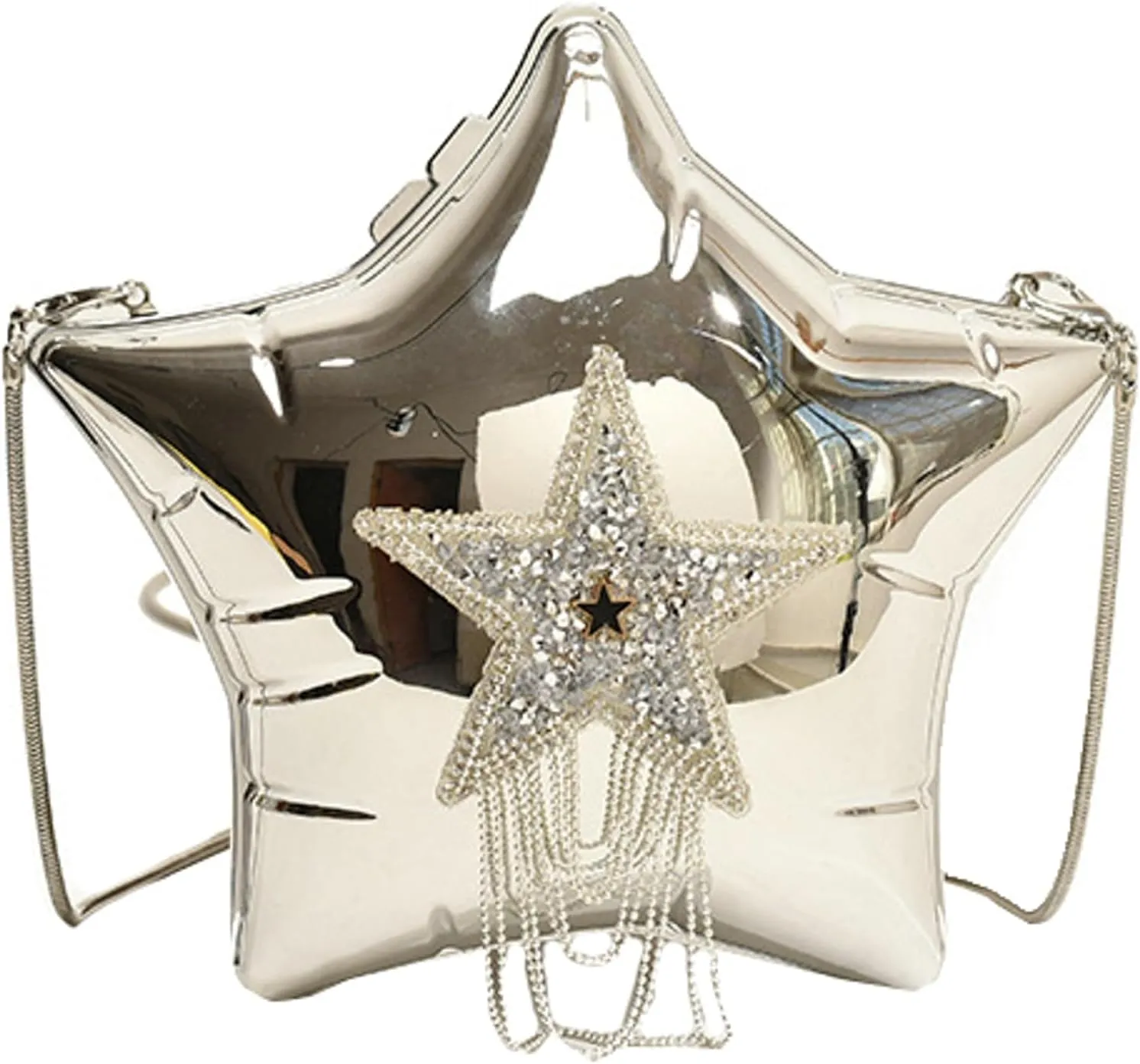 Rhinestone Tassel Acrylic Star Shoulder Bag Chain Crossbody Cute Evening Clutch
