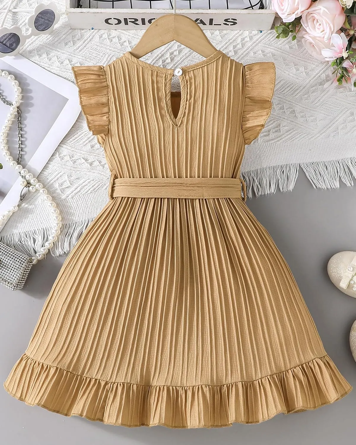 Rosibel Toddler Girls Dress Kids Ruffles Sleeveless Casual Dresses Little Girls Summer Beach Sundress 2-7Y