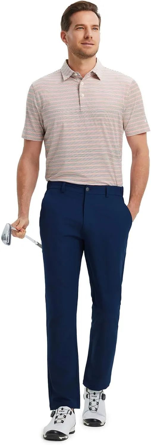 Rouen Men's Polo Shirts Short Sleeve Dry Fit Performance Wicking Moisture Causal Striped Collared Golf Shirts for Men