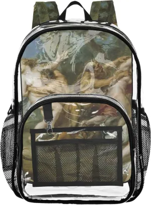Rubens Prints Diana Nymphs Painting Travel Clear Backpack Floral Girls Backpack for Kids Plastic School Clear Bookbag