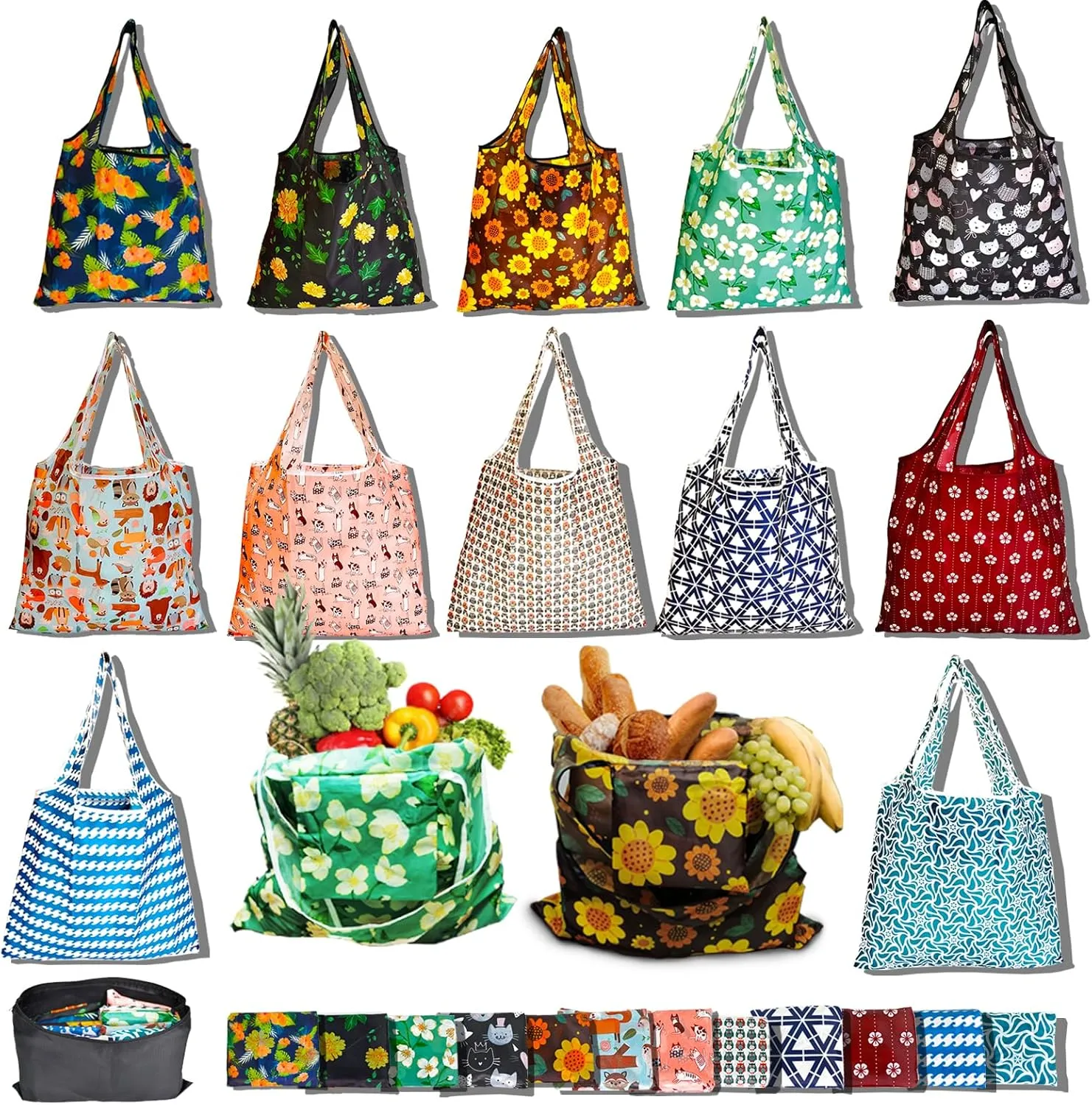 RUIPBOTE12 Pack Reusable Grocery Bag, Foldable Shopping Bag, Large Capacity Gift Tote Bag, Storage Bag for Groceries