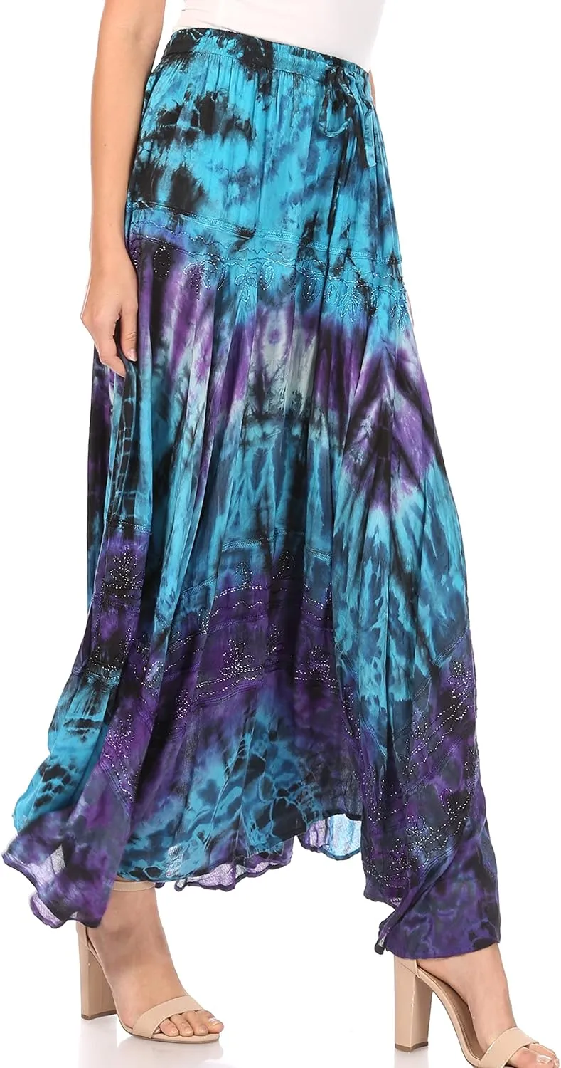 Sakkas Ester Womens Simple Boho Maxi Full Circle Tie-dye Skirt with Elastic Waist