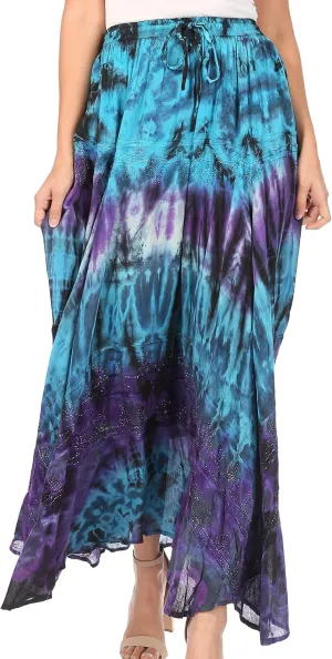 Sakkas Ester Womens Simple Boho Maxi Full Circle Tie-dye Skirt with Elastic Waist