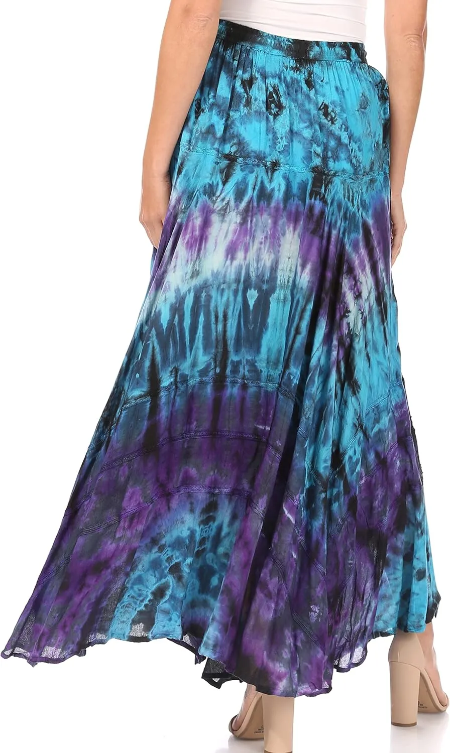 Sakkas Ester Womens Simple Boho Maxi Full Circle Tie-dye Skirt with Elastic Waist