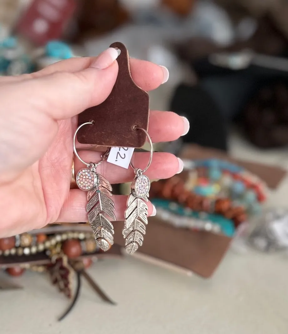 Sandra Ling Feather Bling Small Hoop Earrings - RESTOCK