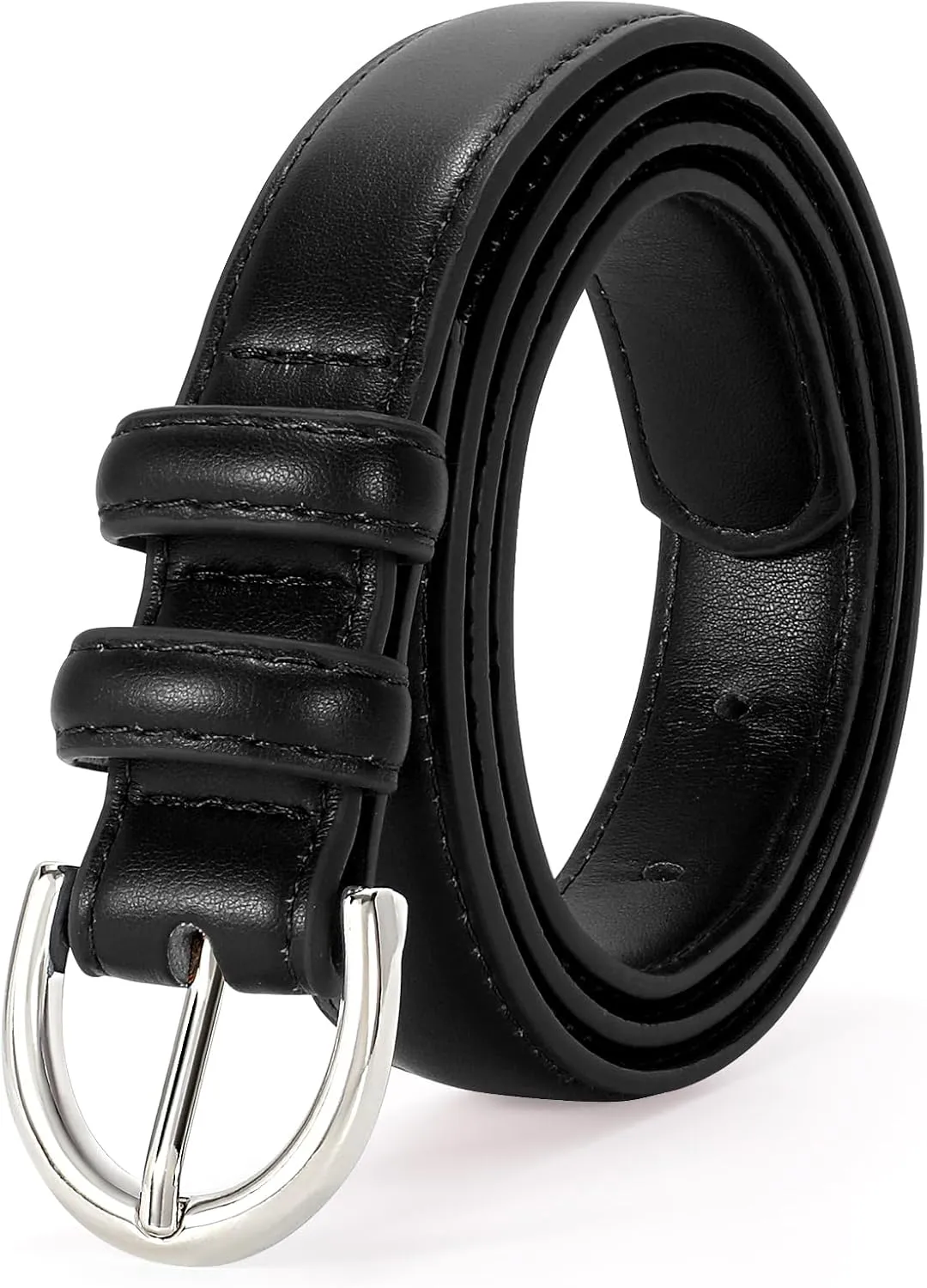 SANSTHS Women Leather Belt for Jeans Pants Fashion Ladies Skinny Belt for Dresses Thin Belt with Single Prong Buckle