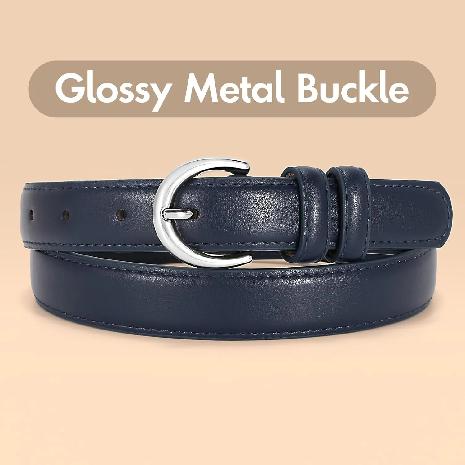 SANSTHS Women Leather Belt for Jeans Pants Fashion Ladies Skinny Belt for Dresses Thin Belt with Single Prong Buckle