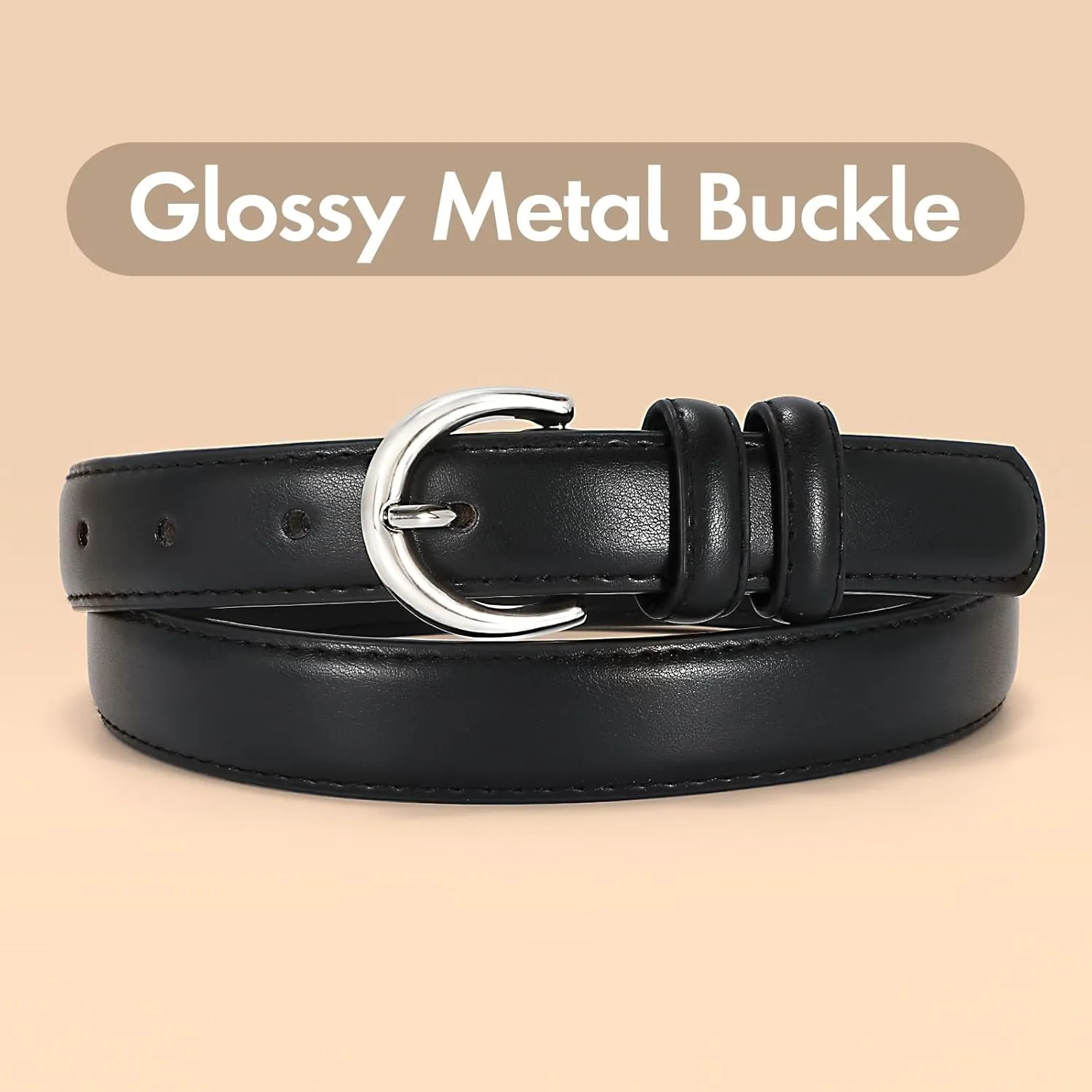 SANSTHS Women Leather Belt for Jeans Pants Fashion Ladies Skinny Belt for Dresses Thin Belt with Single Prong Buckle
