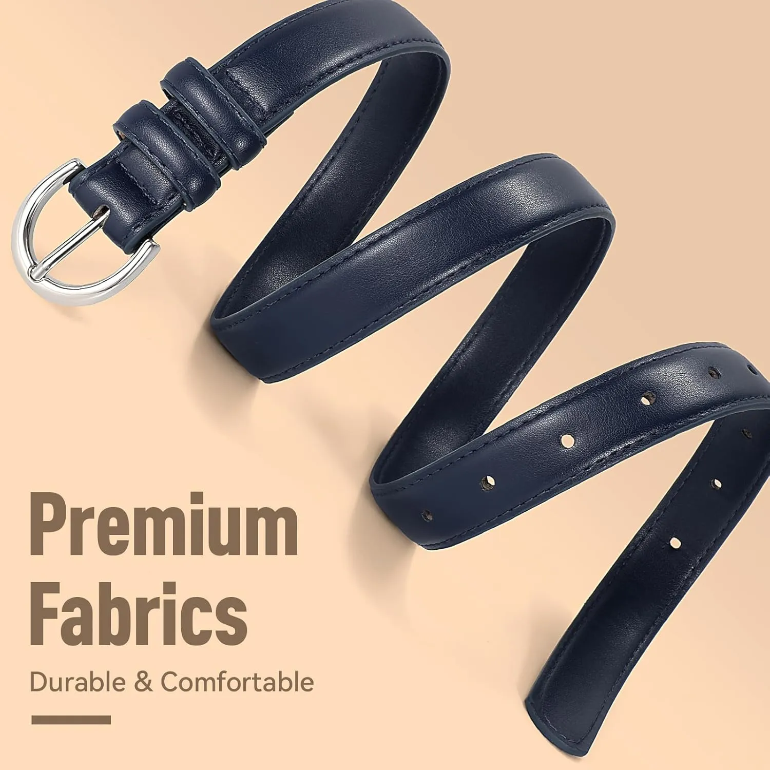 SANSTHS Women Leather Belt for Jeans Pants Fashion Ladies Skinny Belt for Dresses Thin Belt with Single Prong Buckle