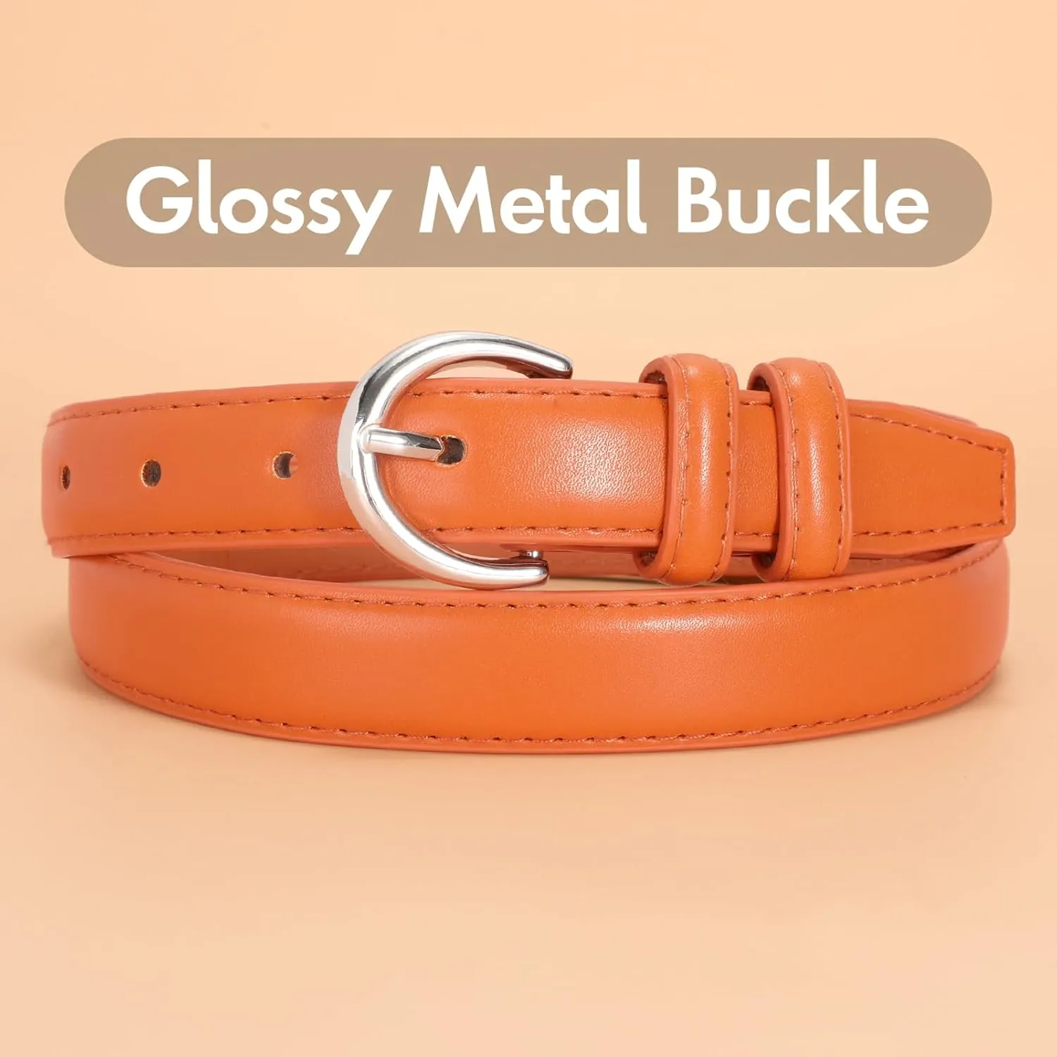 SANSTHS Women Leather Belt for Jeans Pants Fashion Ladies Skinny Belt for Dresses Thin Belt with Single Prong Buckle