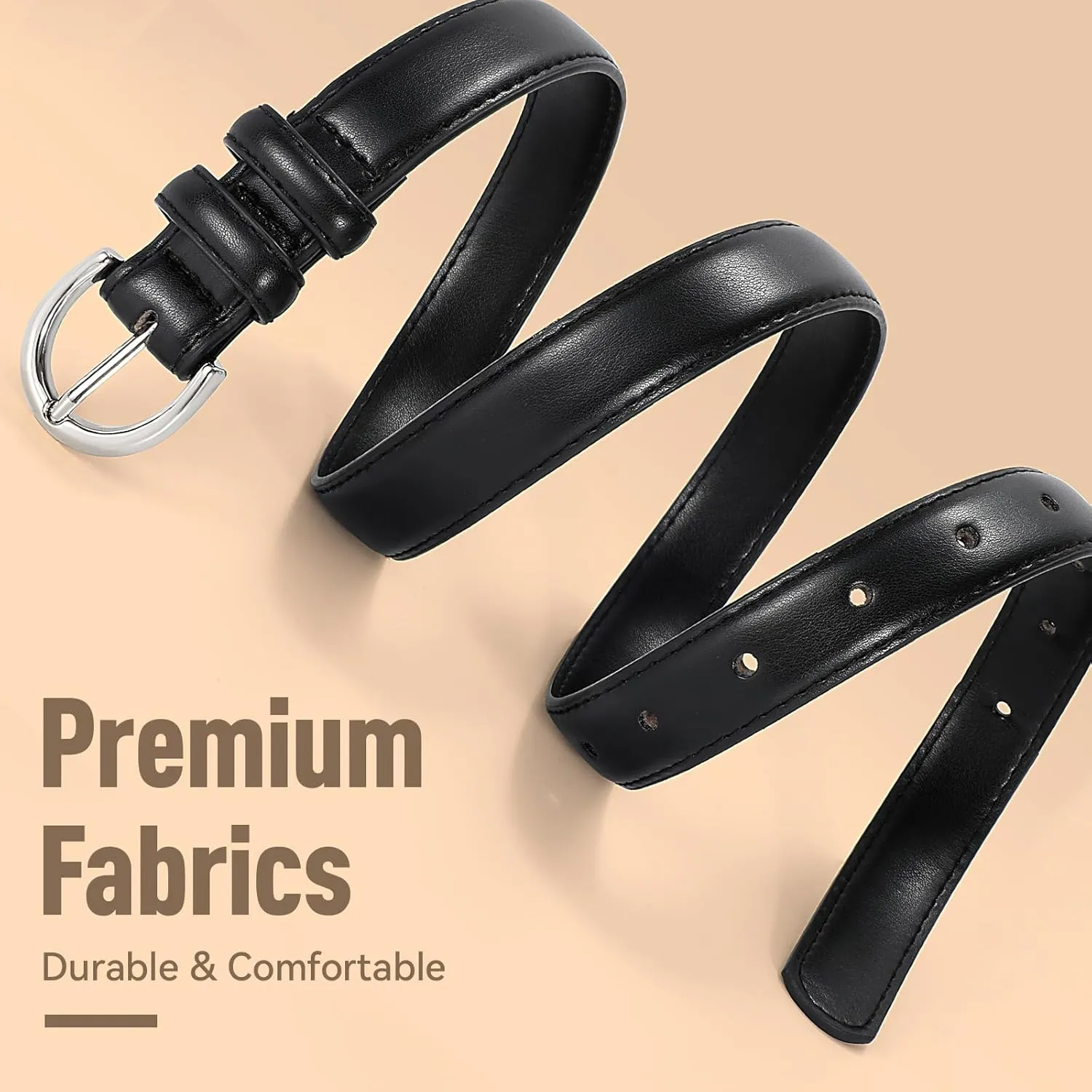 SANSTHS Women Leather Belt for Jeans Pants Fashion Ladies Skinny Belt for Dresses Thin Belt with Single Prong Buckle