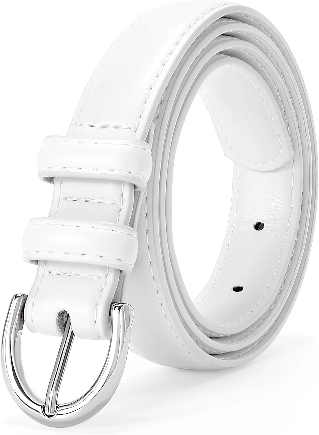 SANSTHS Women Leather Belt for Jeans Pants Fashion Ladies Skinny Belt for Dresses Thin Belt with Single Prong Buckle