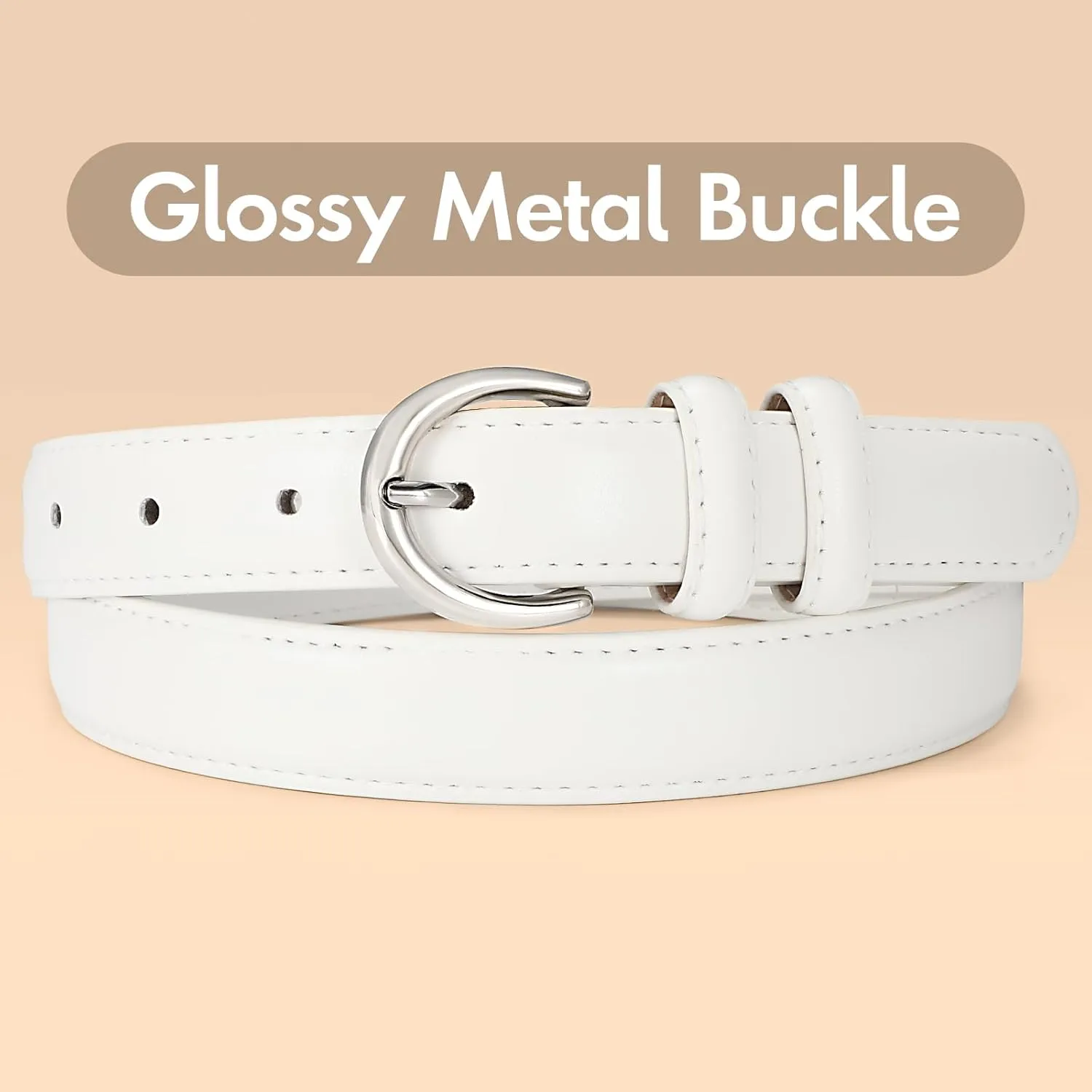 SANSTHS Women Leather Belt for Jeans Pants Fashion Ladies Skinny Belt for Dresses Thin Belt with Single Prong Buckle