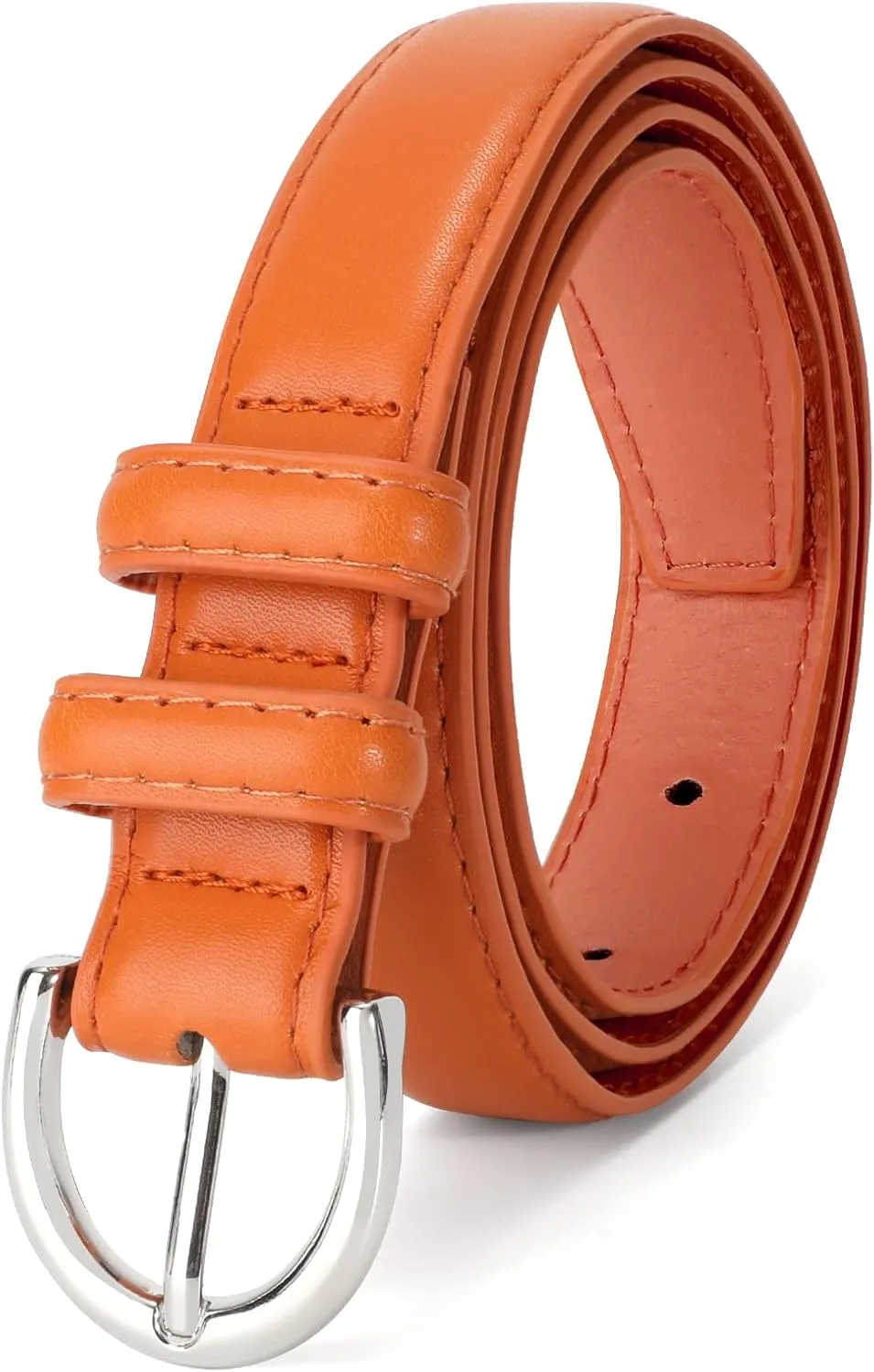 SANSTHS Women Leather Belt for Jeans Pants Fashion Ladies Skinny Belt for Dresses Thin Belt with Single Prong Buckle