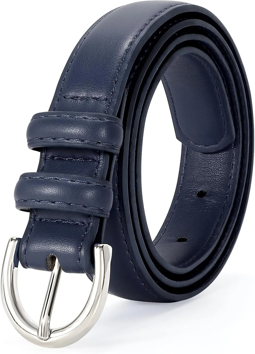 SANSTHS Women Leather Belt for Jeans Pants Fashion Ladies Skinny Belt for Dresses Thin Belt with Single Prong Buckle
