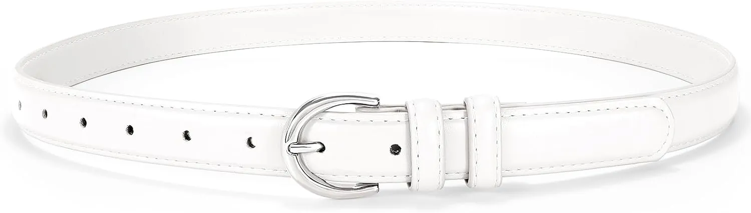 SANSTHS Women Leather Belt for Jeans Pants Fashion Ladies Skinny Belt for Dresses Thin Belt with Single Prong Buckle