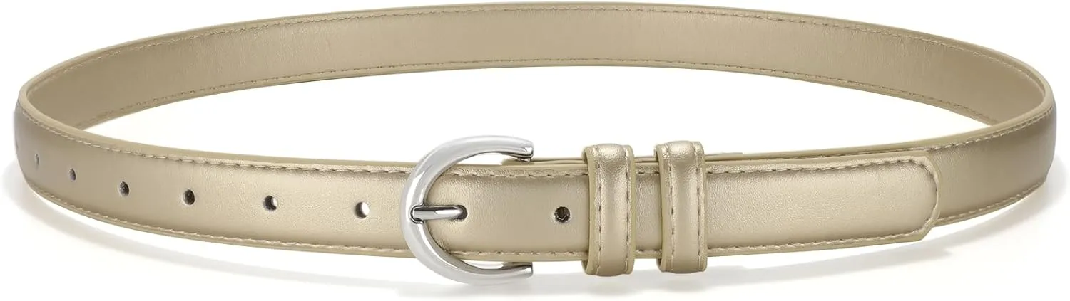 SANSTHS Women Leather Belt for Jeans Pants Fashion Ladies Skinny Belt for Dresses Thin Belt with Single Prong Buckle